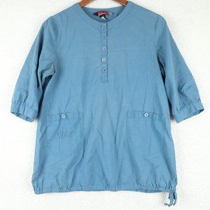 Vintage Top Womens Small Blue Shirt Henley Japanese Workwear Lightweight 90s